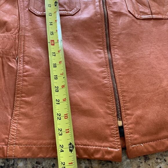 Vintage 1970s Camel Brown Leather Jacket Pointed Collar Men’s size 44 - Picture 10 of 13